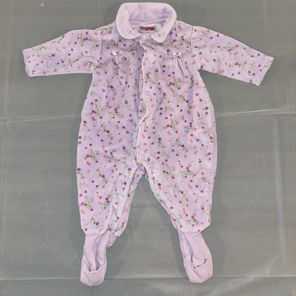 Vintage Snugabye Convert-A-Foot Baby Girl Sleeper‎ Purple Flowers 6m